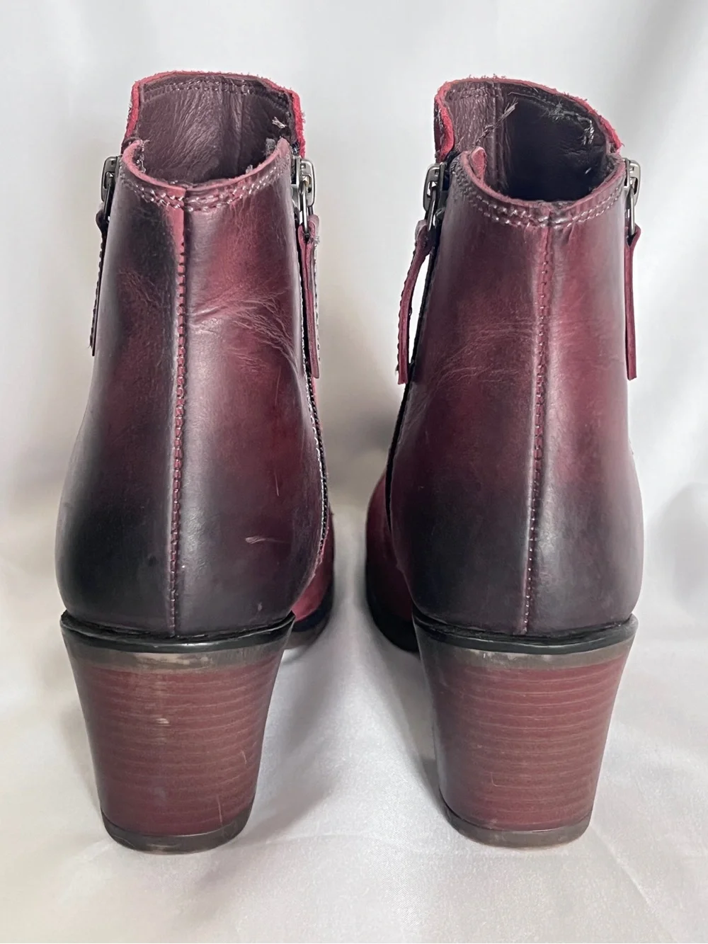 ROAN Lina Burgundy Red Suede Leather Women’s Ankle Boots Booties  Zip Heel